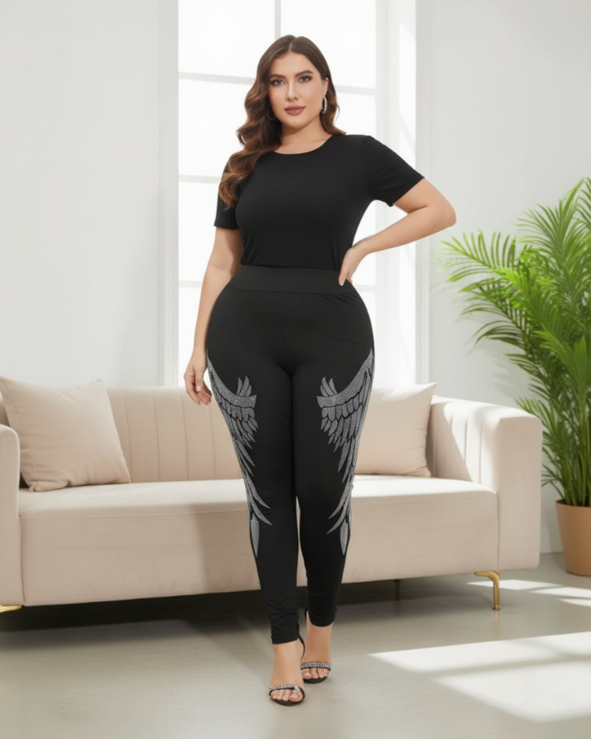 Legging grande taille strass ailes