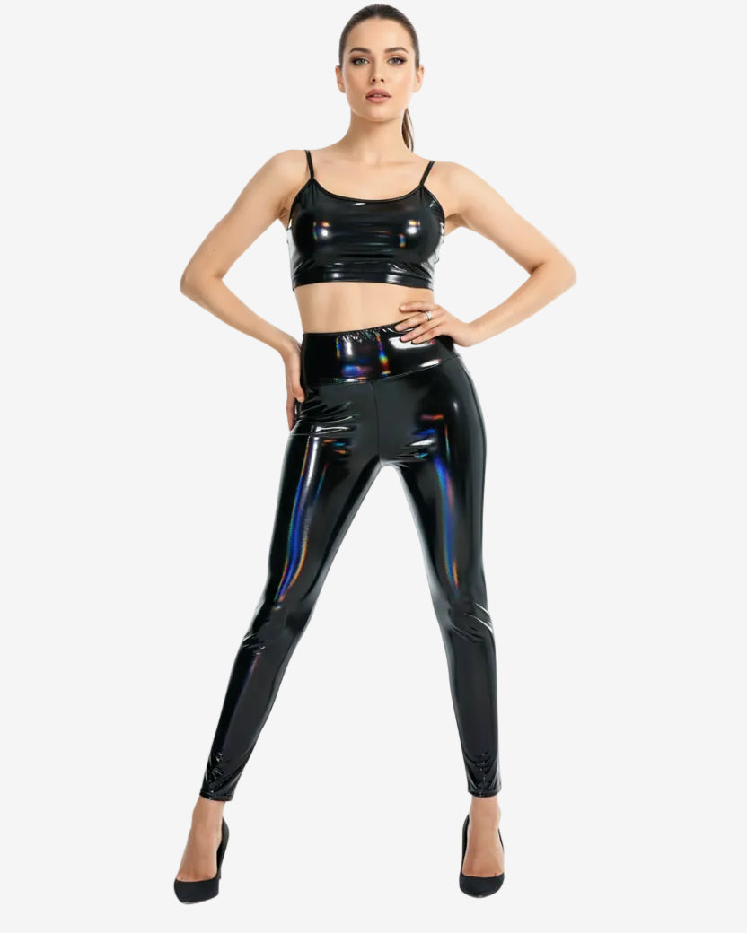 Legging simili cuir noir iridescent