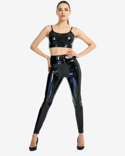 Legging simili cuir noir iridescent
