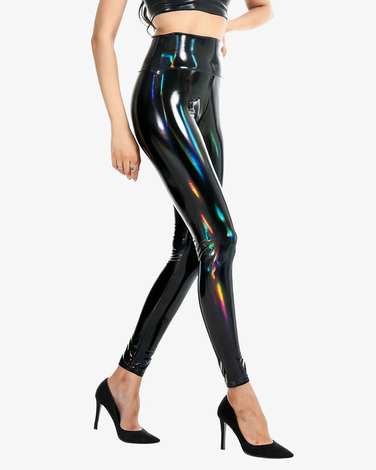 Legging simili cuir noir iridescent