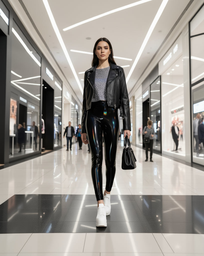 Legging simili cuir noir iridescent