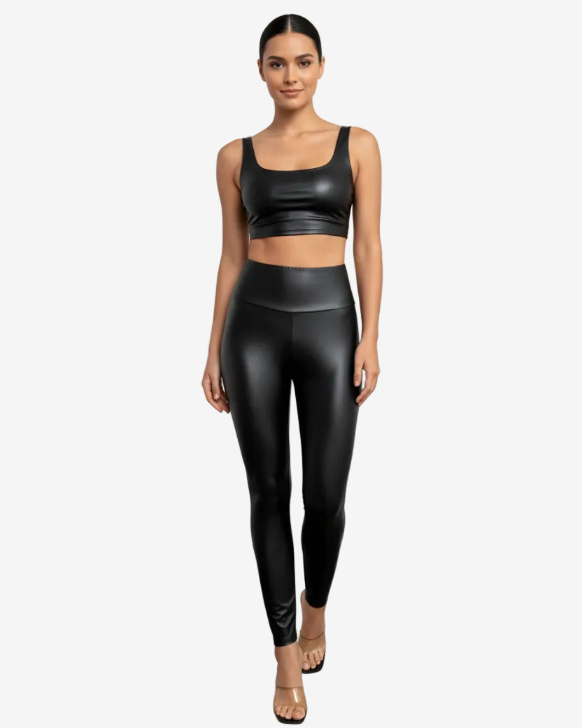 Legging simili cuir noir mat