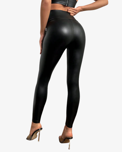 Legging simili cuir noir mat